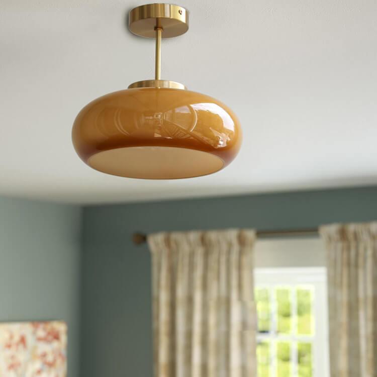 Plafondlamp Retro met Glazen Kap en Messing Fitting