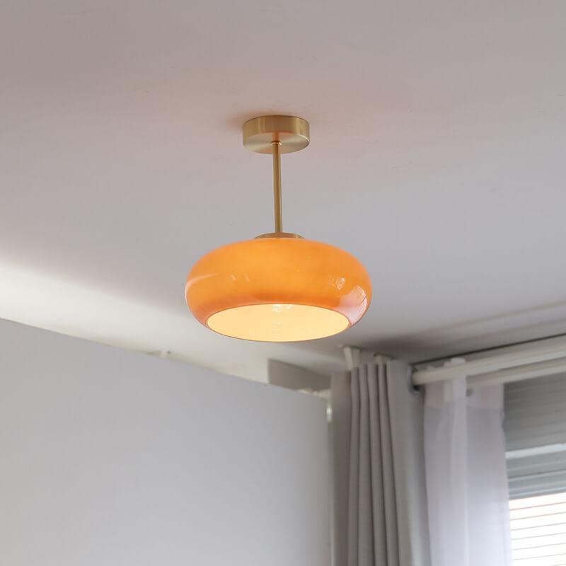 Plafondlamp Retro met Glazen Kap en Messing Fitting