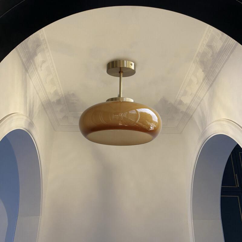 Plafondlamp Retro met Glazen Kap en Messing Fitting