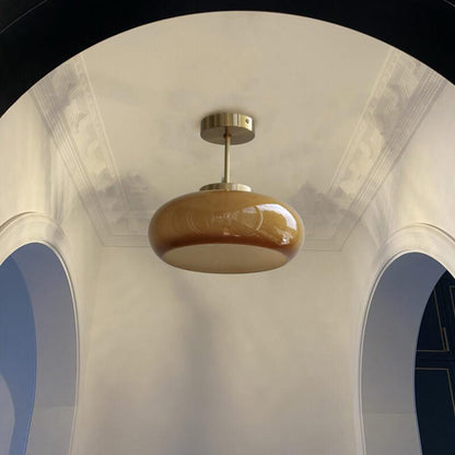 Plafondlamp Retro met Glazen Kap en Messing Fitting