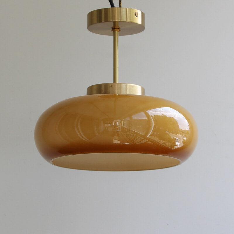 Plafondlamp Retro met Glazen Kap en Messing Fitting