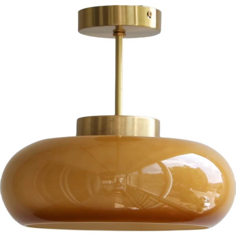 Plafondlamp Retro met Glazen Kap en Messing Fitting