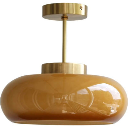 Plafondlamp Retro met Glazen Kap en Messing Fitting
