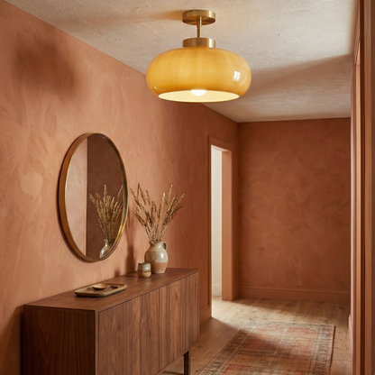 Plafondlamp Retro met Glazen Kap en Messing Fitting