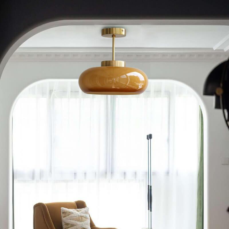 Plafondlamp Retro met Glazen Kap en Messing Fitting