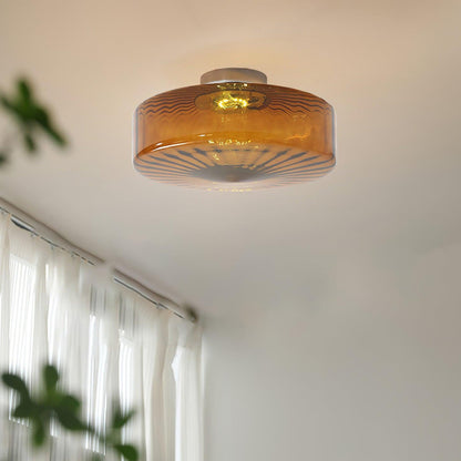 Plafondlamp Retro met Glazen Kap en Zonnestraal Patroon