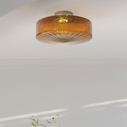 Plafondlamp Retro met Glazen Kap en Zonnestraal Patroon