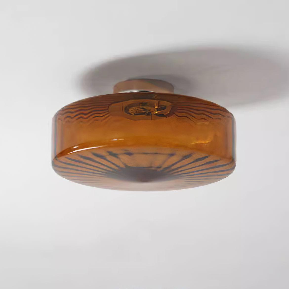 Plafondlamp Retro met Glazen Kap en Zonnestraal Patroon