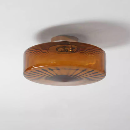 Plafondlamp Retro met Glazen Kap en Zonnestraal Patroon