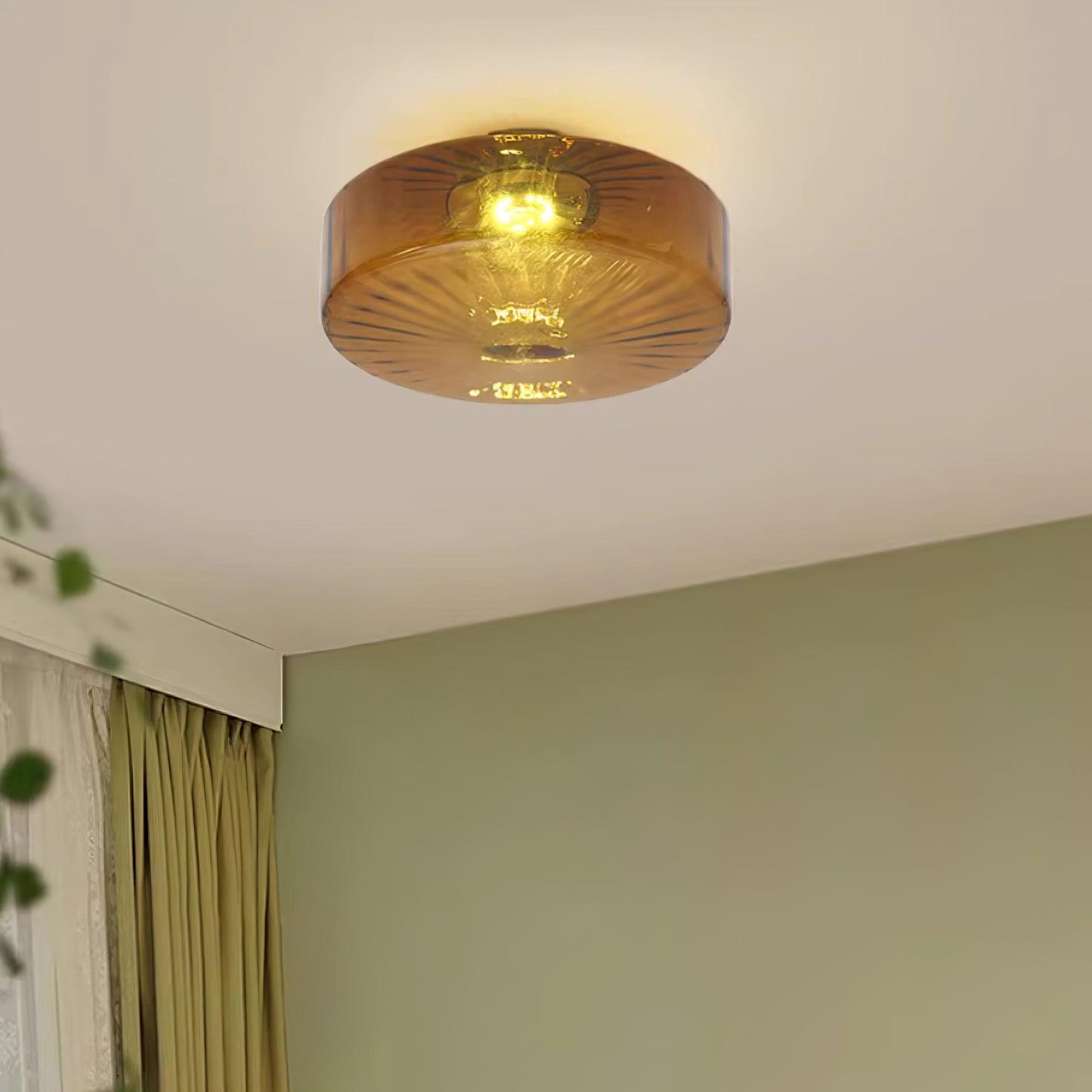 Plafondlamp Retro met Glazen Kap en Zonnestraal Patroon