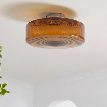 Plafondlamp Retro met Glazen Kap en Zonnestraal Patroon
