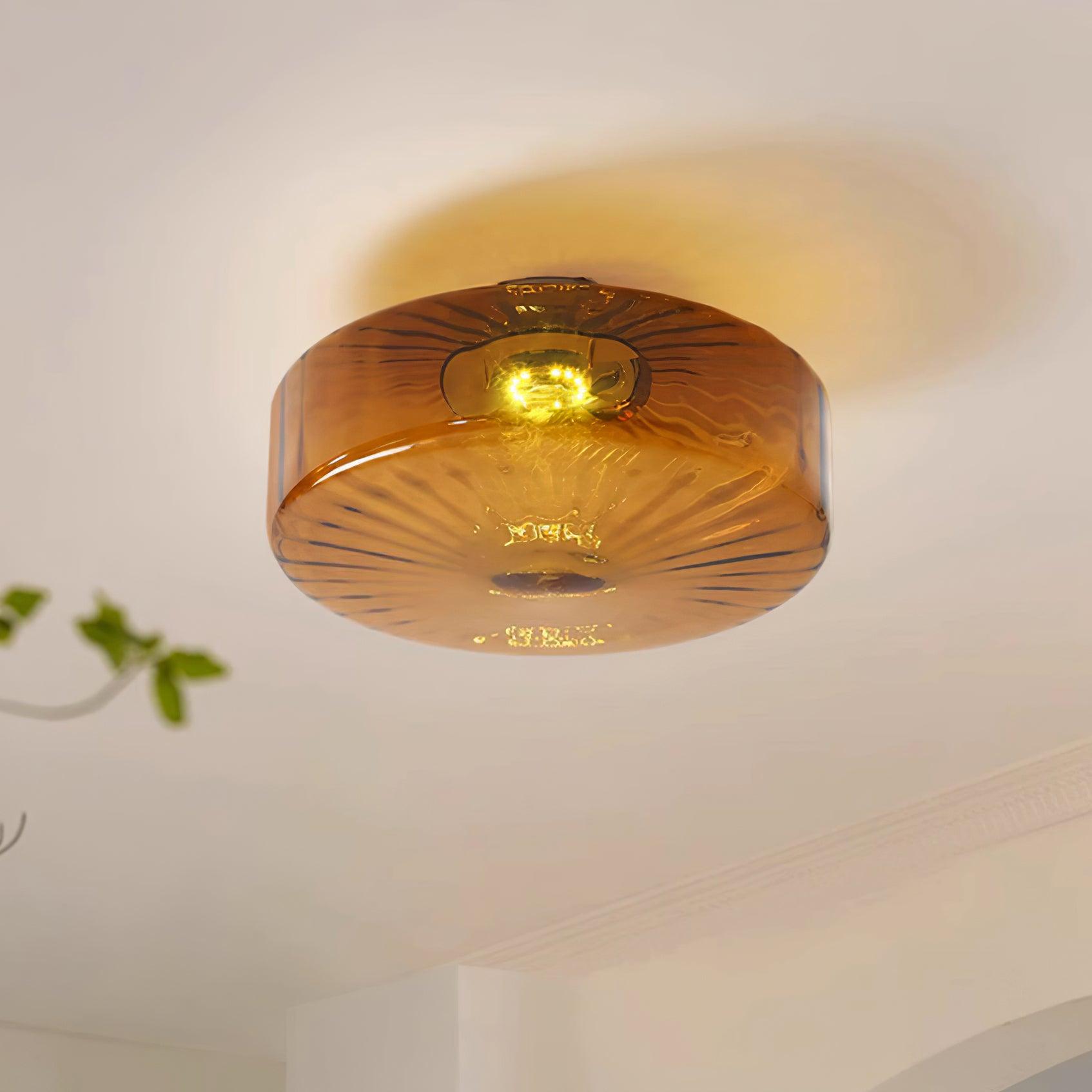 Plafondlamp Retro met Glazen Kap en Zonnestraal Patroon