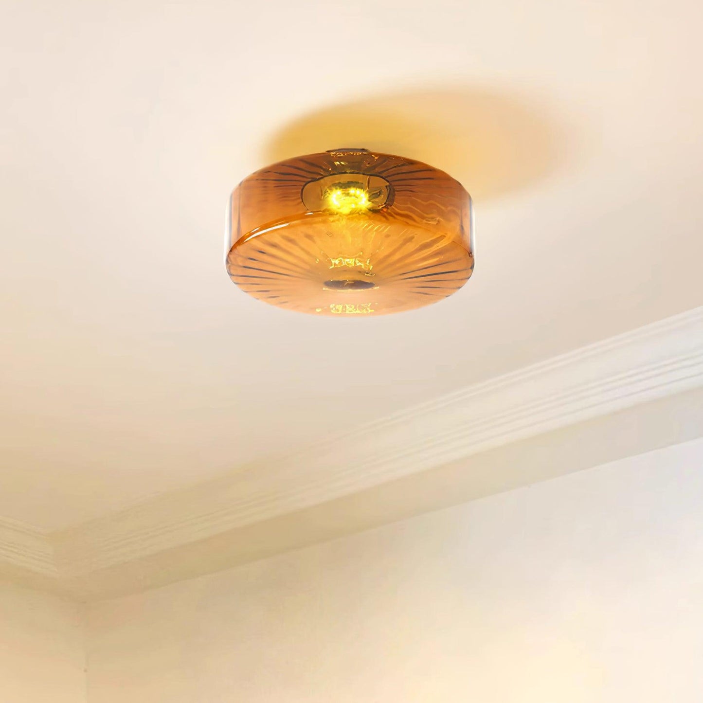 Plafondlamp Retro met Glazen Kap en Zonnestraal Patroon