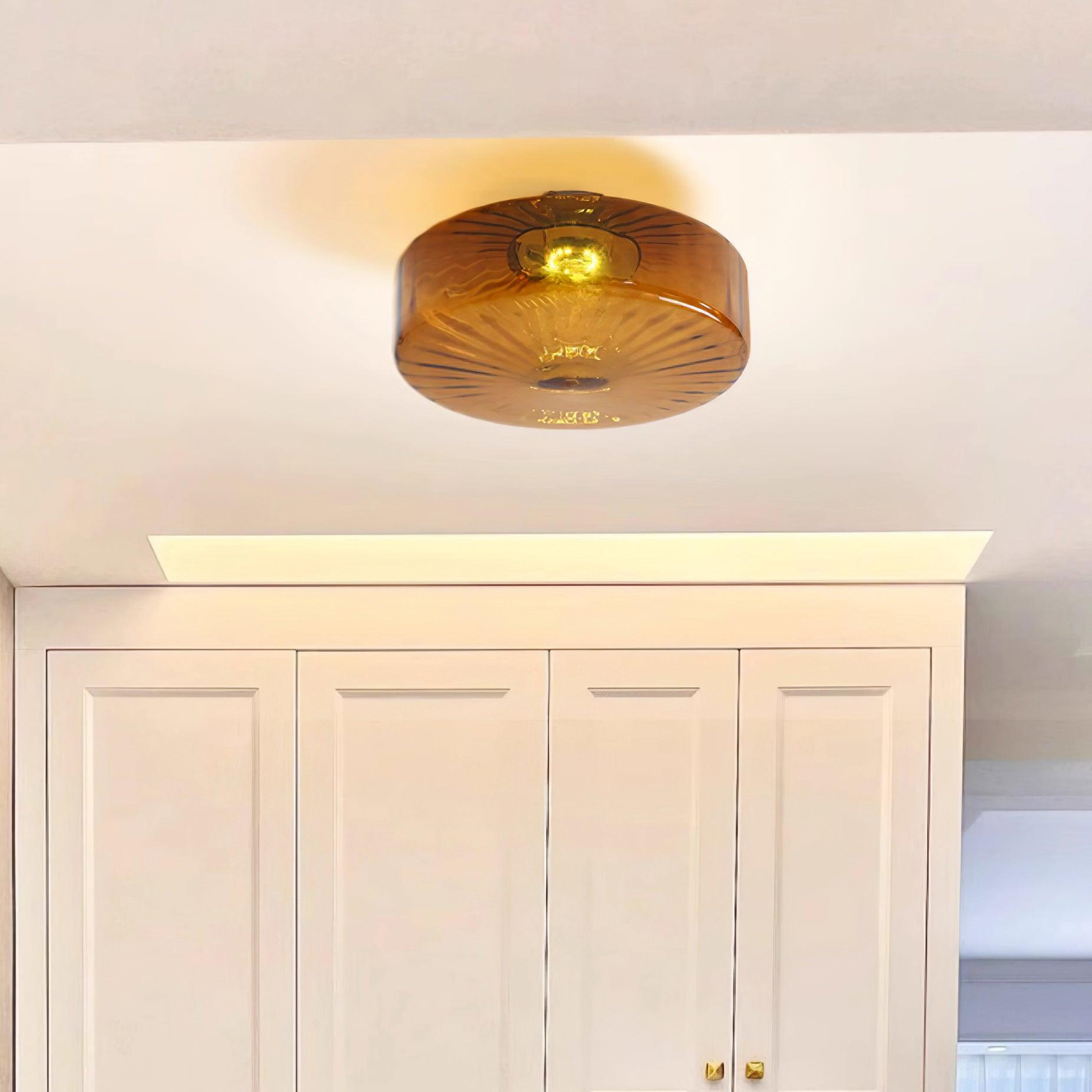 Plafondlamp Retro met Glazen Kap en Zonnestraal Patroon