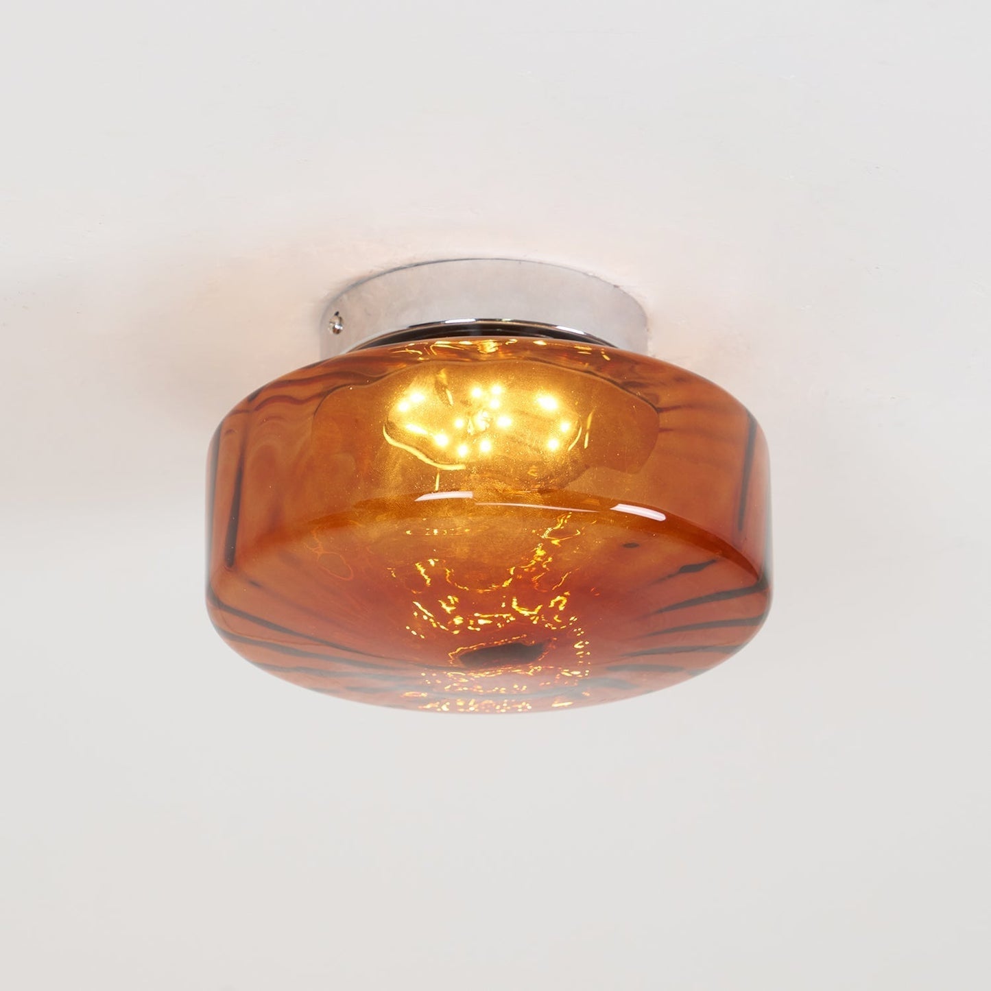 Plafondlamp Retro met Glazen Kap en Zonnestraal Patroon