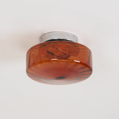 Plafondlamp Retro met Glazen Kap en Zonnestraal Patroon