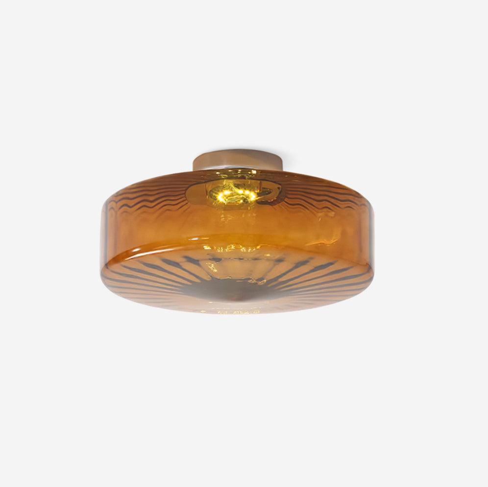 Plafondlamp Retro met Glazen Kap en Zonnestraal Patroon
