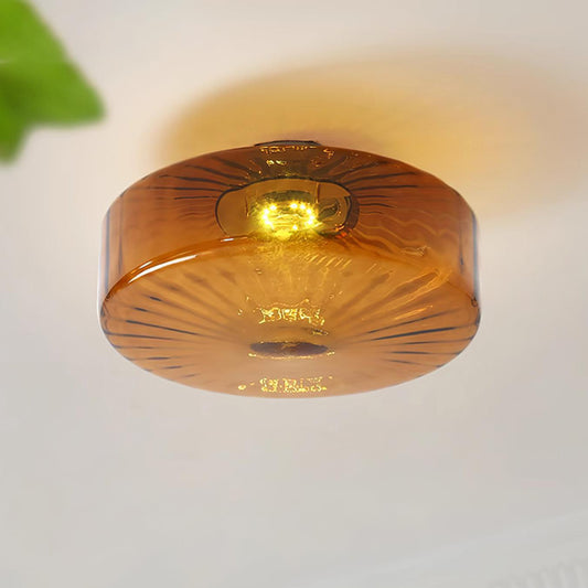 Plafondlamp Retro met Glazen Kap en Zonnestraal Patroon