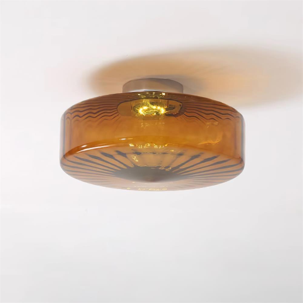 Plafondlamp Retro met Glazen Kap en Zonnestraal Patroon