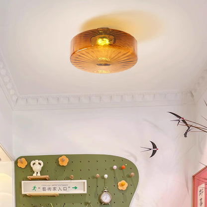 Plafondlamp Retro met Glazen Kap en Zonnestraal Patroon