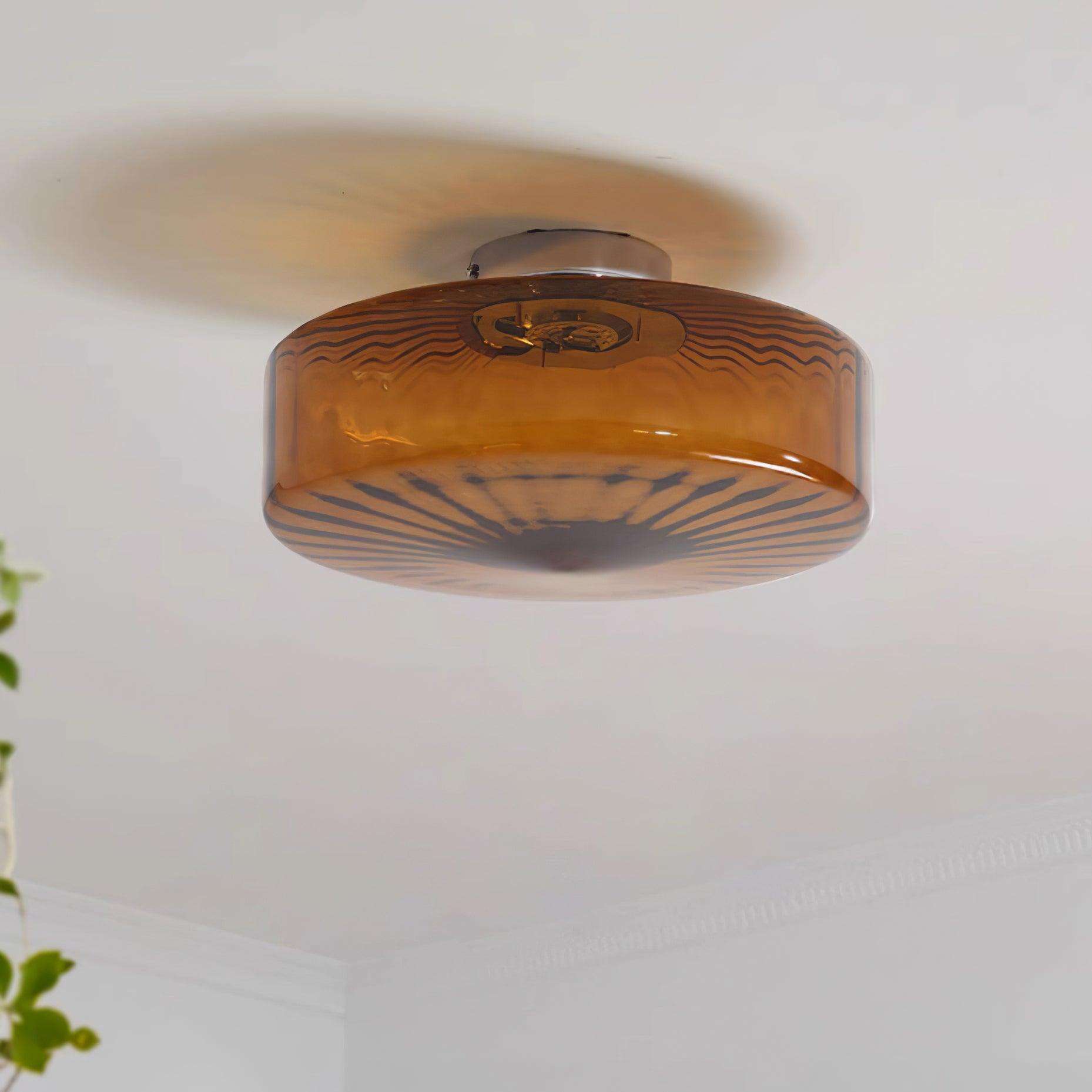 Plafondlamp Retro met Glazen Kap en Zonnestraal Patroon