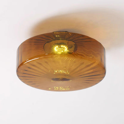 Plafondlamp Retro met Glazen Kap en Zonnestraal Patroon