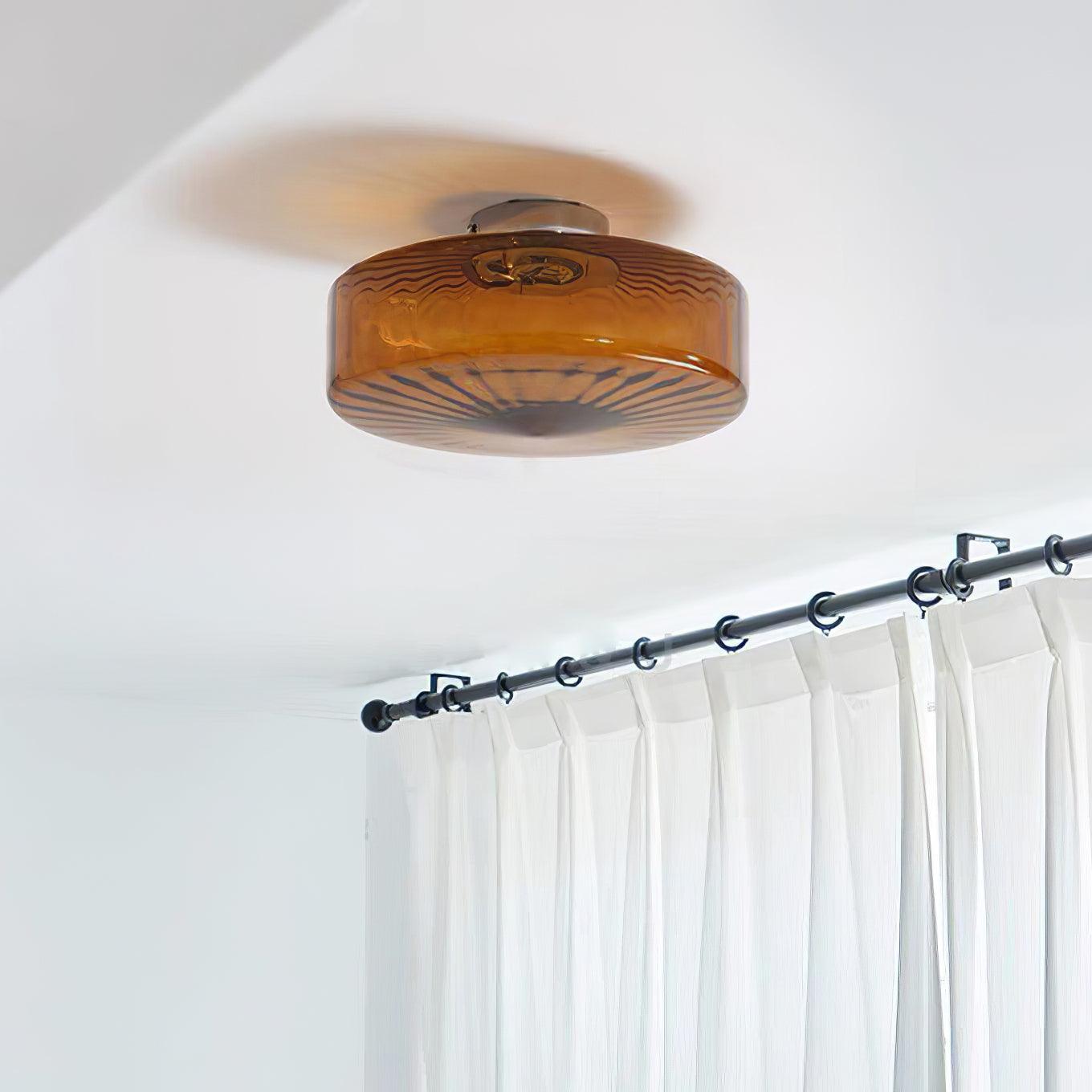 Plafondlamp Retro met Glazen Kap en Zonnestraal Patroon