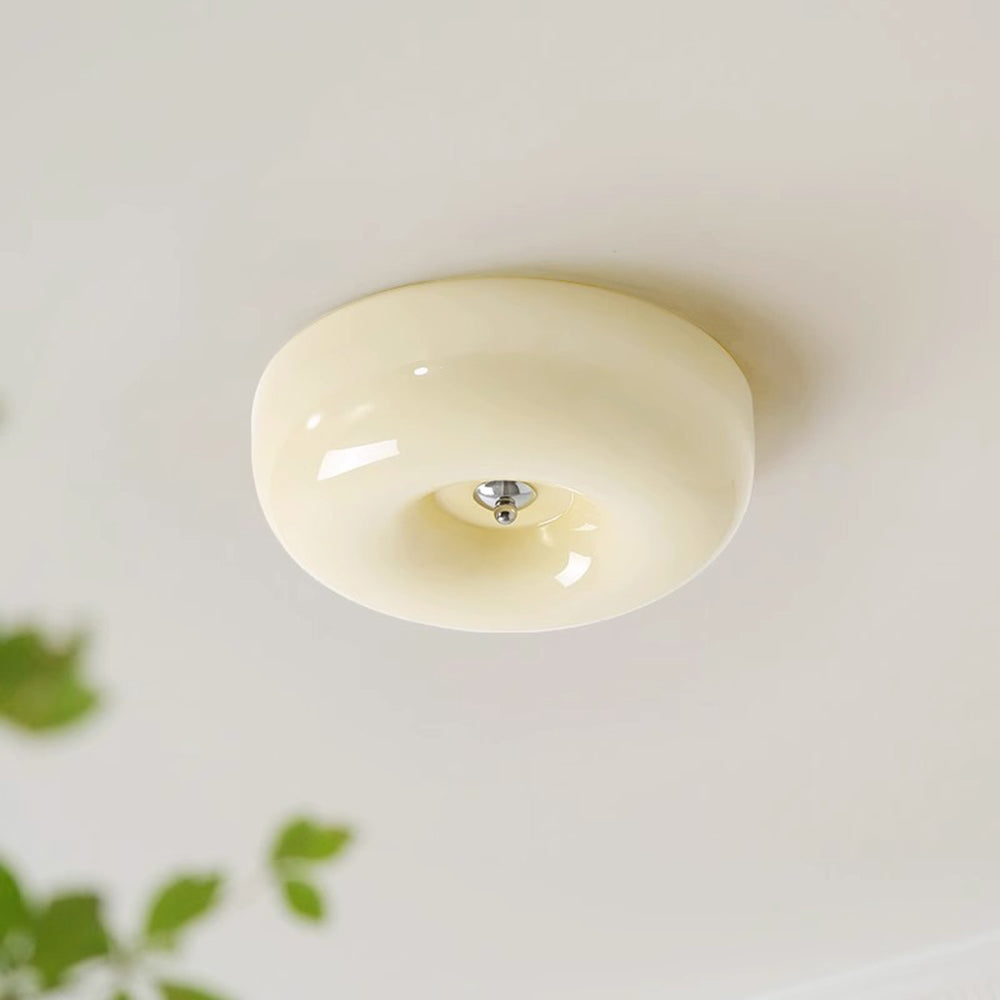 Plafondlamp Retro met Ronde Glazen Kap en Driekleurig Licht