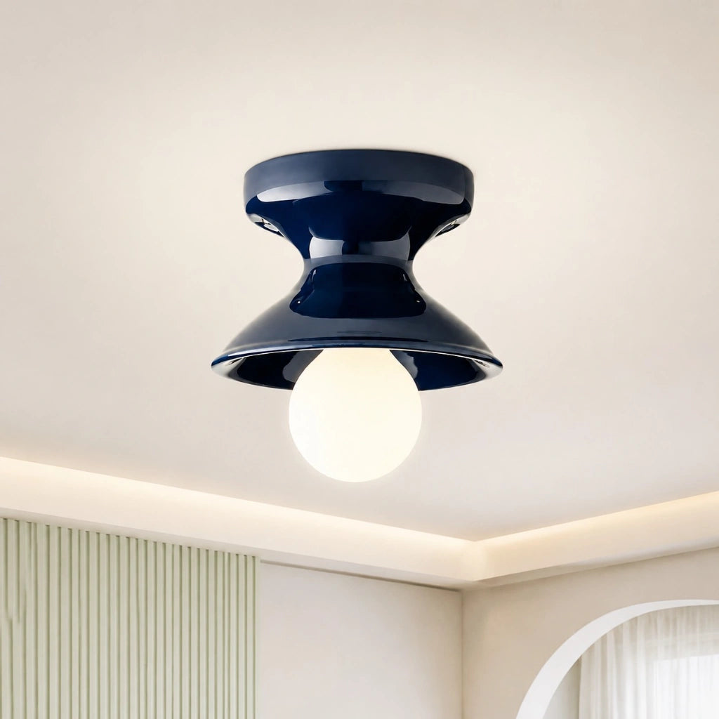 Plafondlamp Retro met Zandloper Kap en Glanzend Keramiek