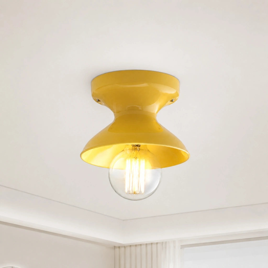 Plafondlamp Retro met Zandloper Kap en Glanzend Keramiek