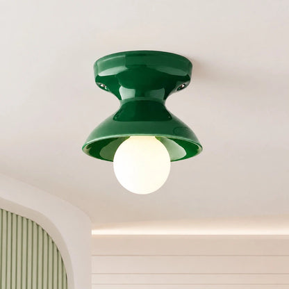 Plafondlamp Retro met Zandloper Kap en Glanzend Keramiek
