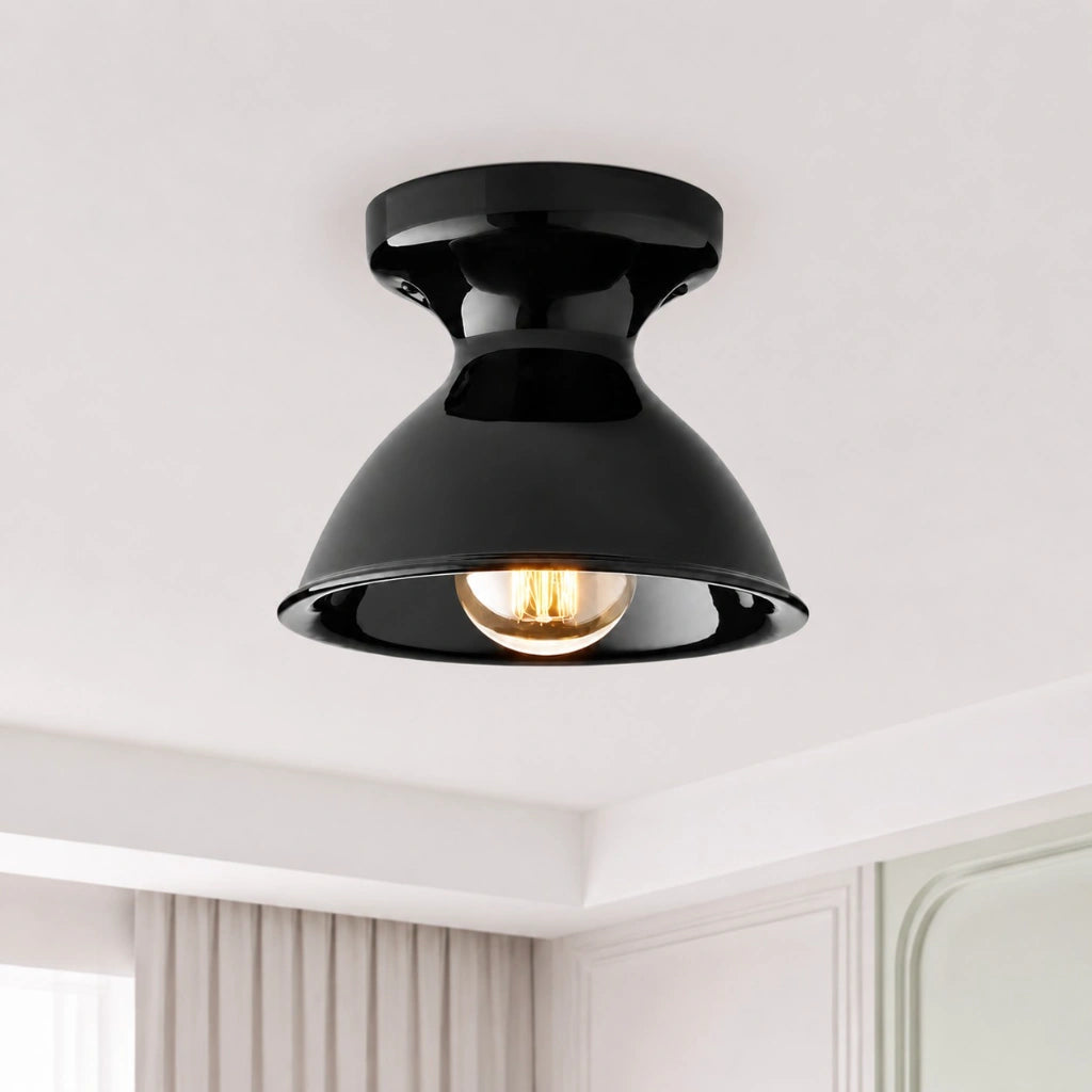 Plafondlamp Retro met Zandloper Kap en Glanzend Keramiek