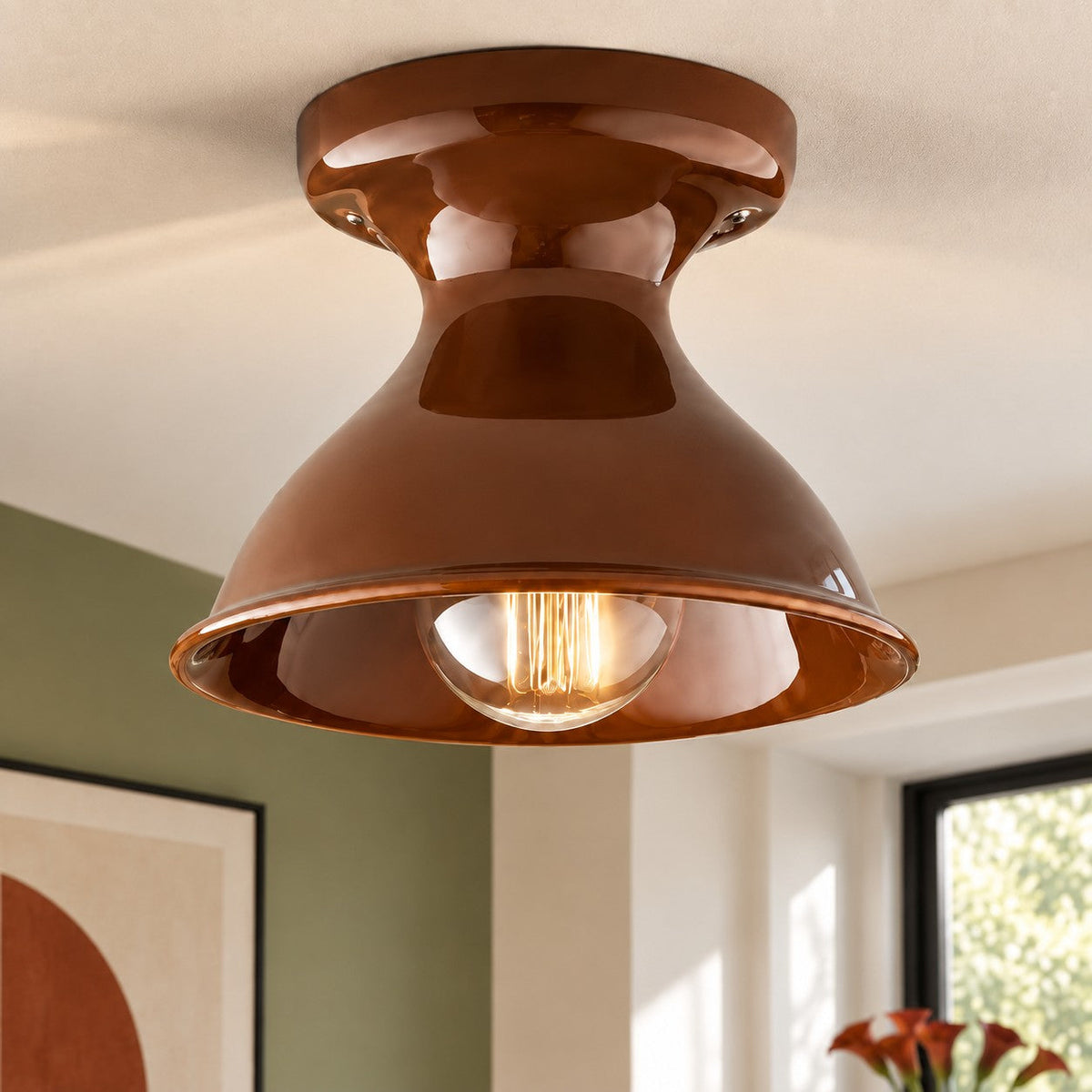 Plafondlamp Retro met Zandloper Kap en Glanzend Keramiek