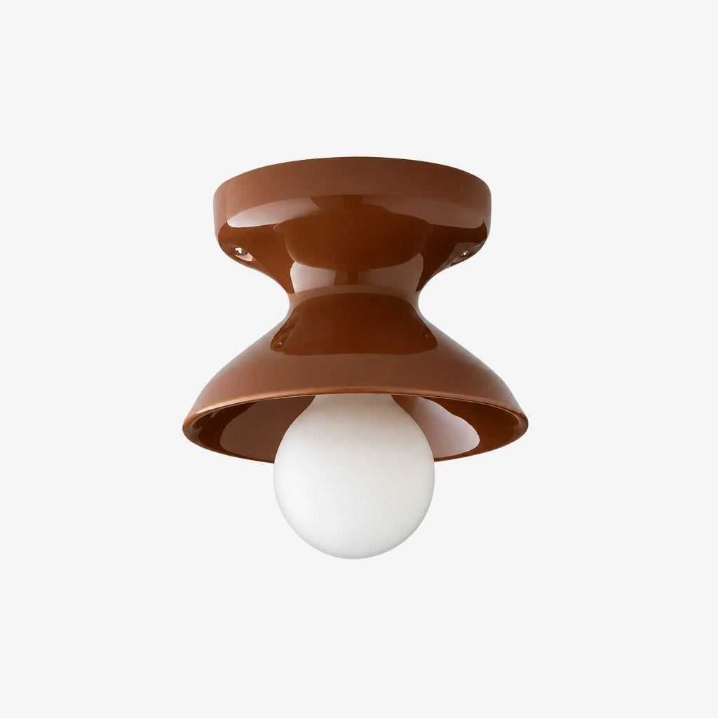 Plafondlamp Retro met Zandloper Kap en Glanzend Keramiek