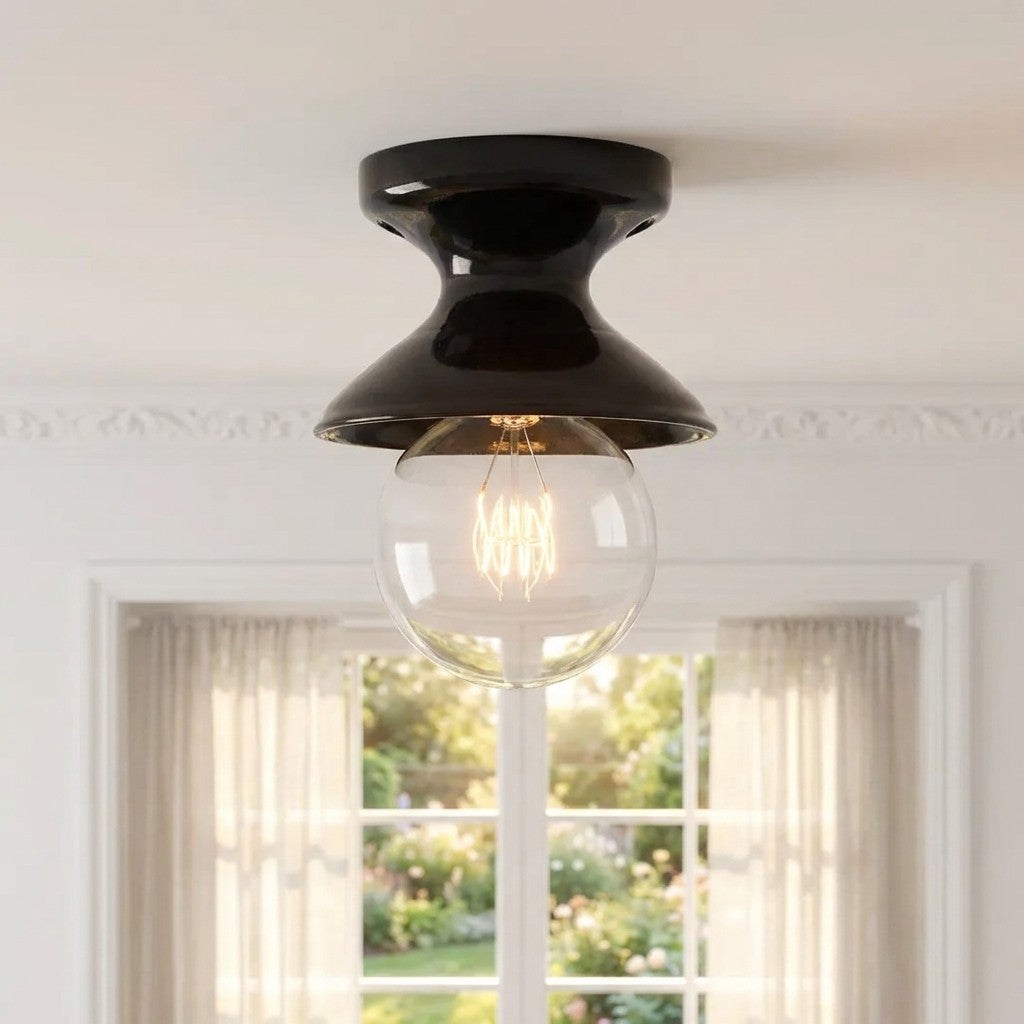 Plafondlamp Retro met Zandloper Kap en Glanzend Keramiek