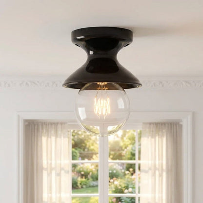 Plafondlamp Retro met Zandloper Kap en Glanzend Keramiek