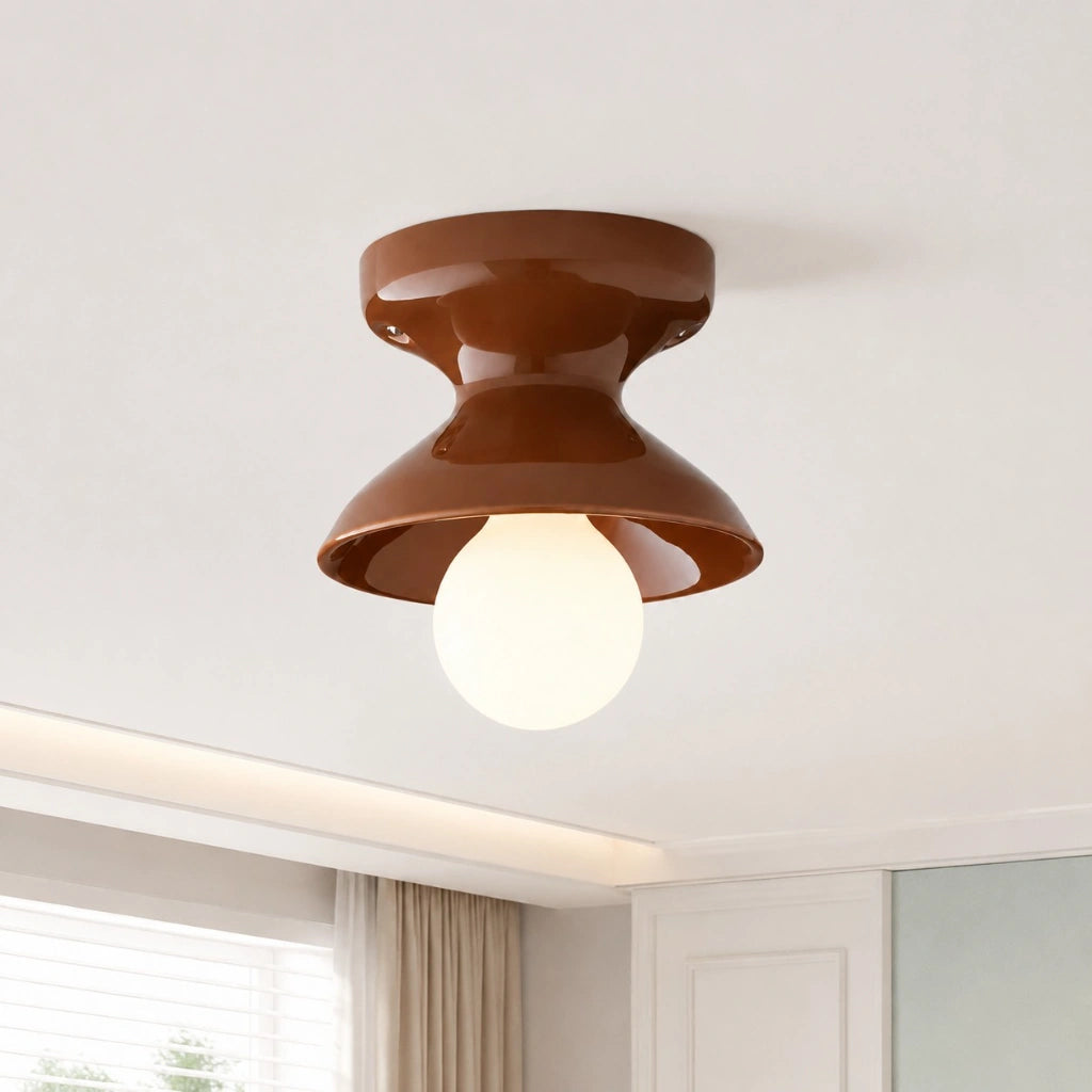Plafondlamp Retro met Zandloper Kap en Glanzend Keramiek