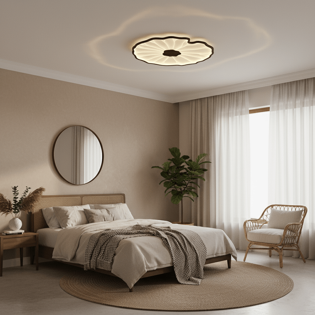 Plafondlamp Scandinavisch Lotusbladvorm met Geïntegreerde LED en Houtnerf Design