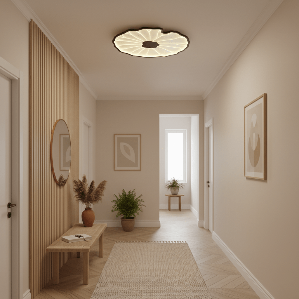 Plafondlamp Scandinavisch Lotusbladvorm met Geïntegreerde LED en Houtnerf Design
