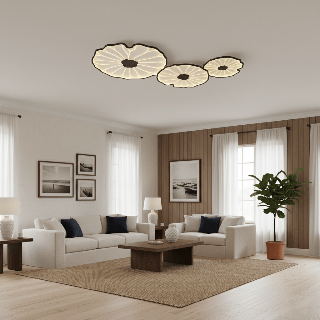 Plafondlamp Scandinavisch Lotusbladvorm met Geïntegreerde LED en Houtnerf Design