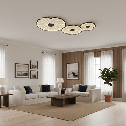 Plafondlamp Scandinavisch Lotusbladvorm met Geïntegreerde LED en Houtnerf Design