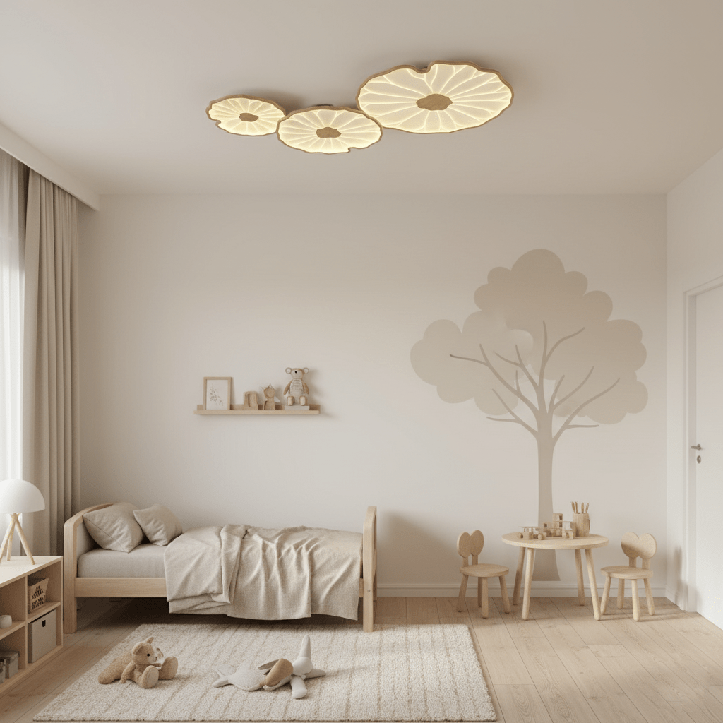 Plafondlamp Scandinavisch Lotusbladvorm met Geïntegreerde LED en Houtnerf Design