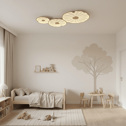 Plafondlamp Scandinavisch Lotusbladvorm met Geïntegreerde LED en Houtnerf Design
