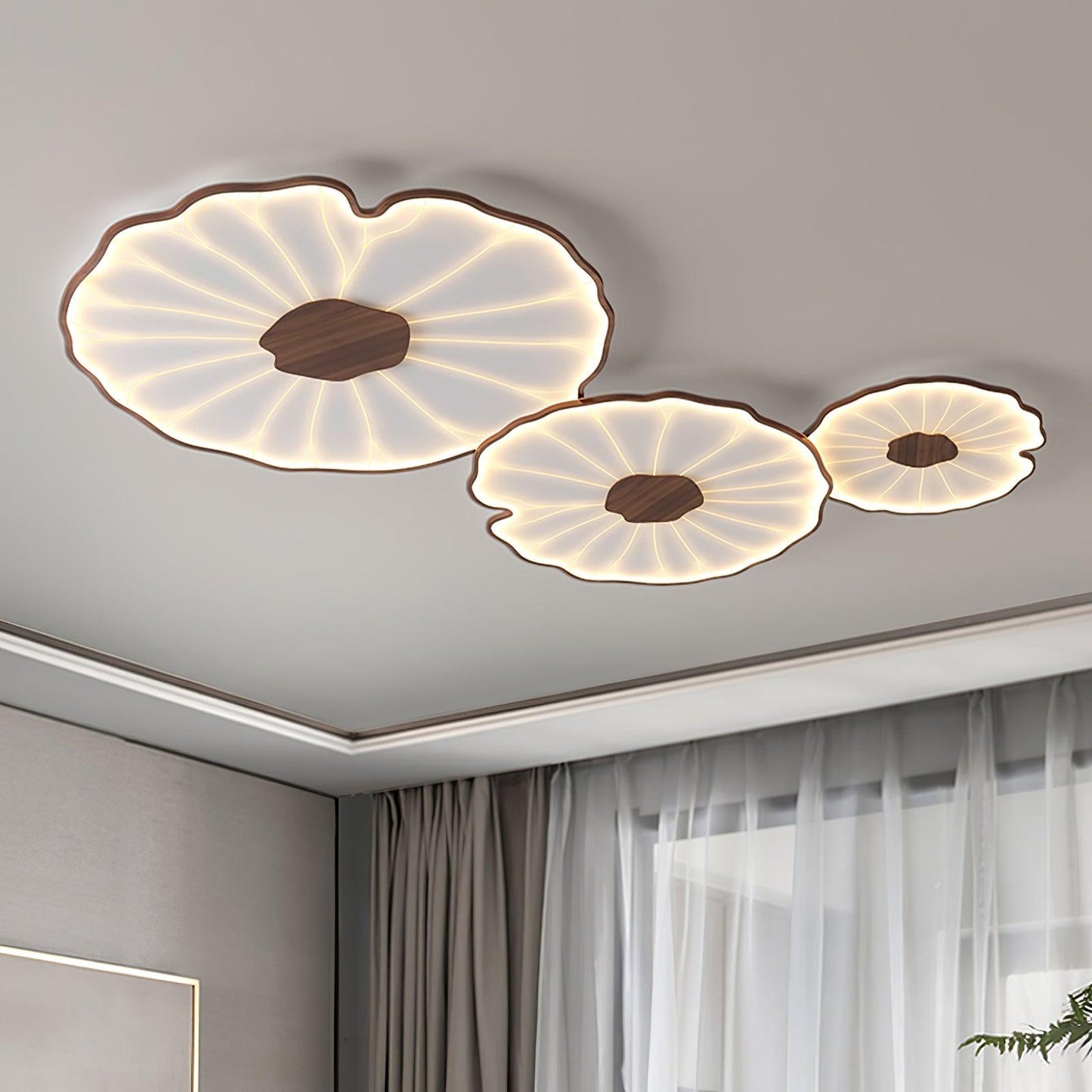 Plafondlamp Scandinavisch Lotusbladvorm met Geïntegreerde LED en Houtnerf Design