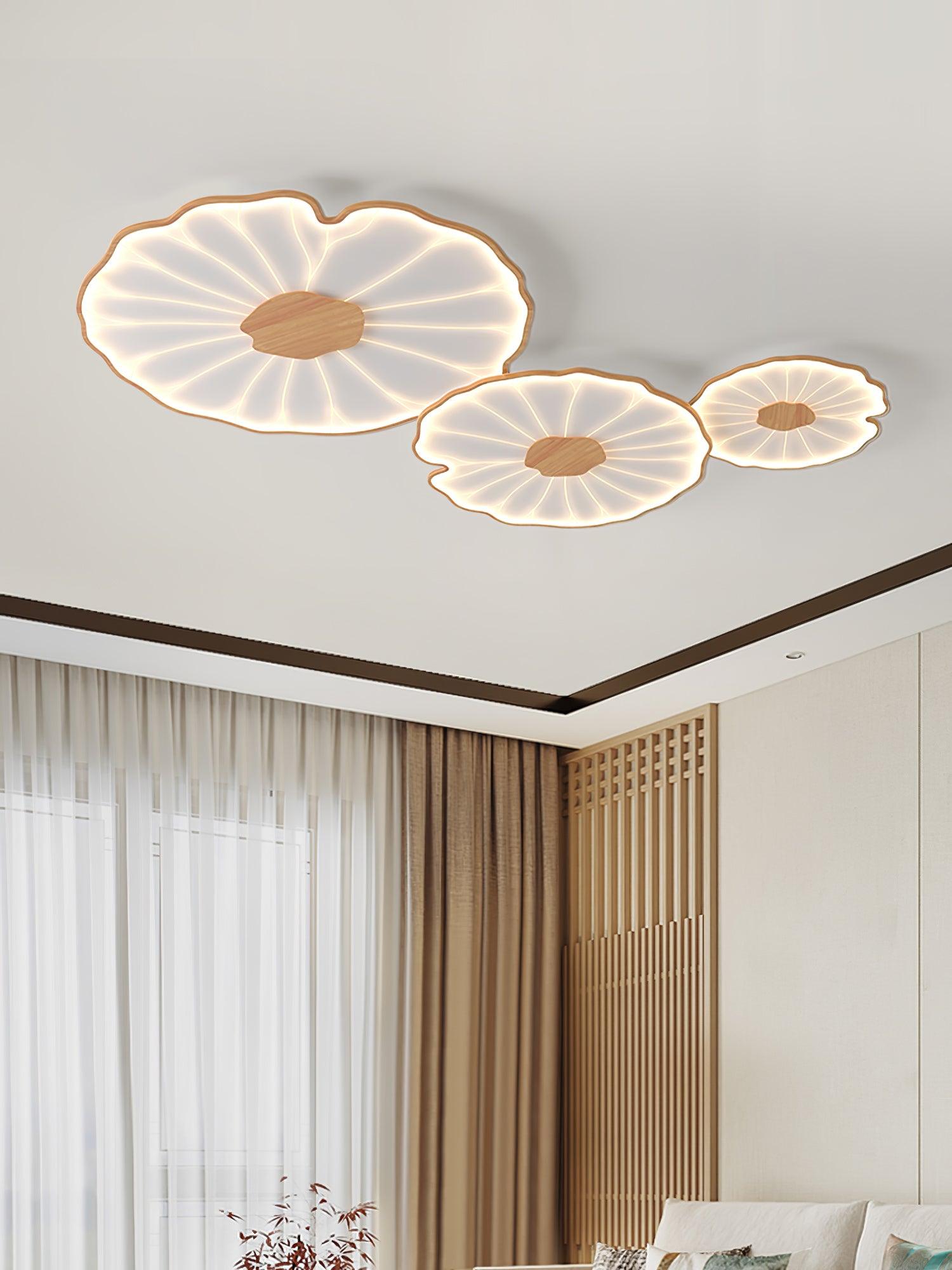 Plafondlamp Scandinavisch Lotusbladvorm met Geïntegreerde LED en Houtnerf Design