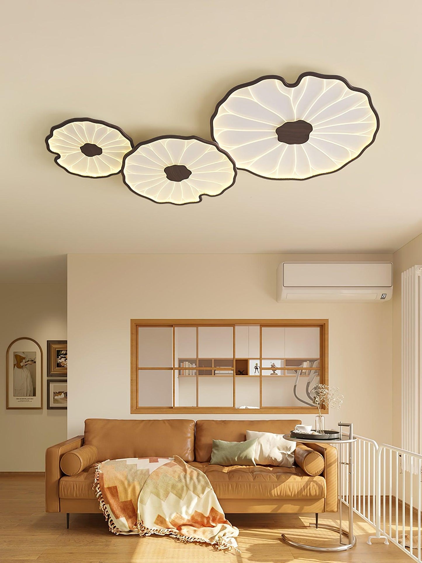 Plafondlamp Scandinavisch Lotusbladvorm met Geïntegreerde LED en Houtnerf Design