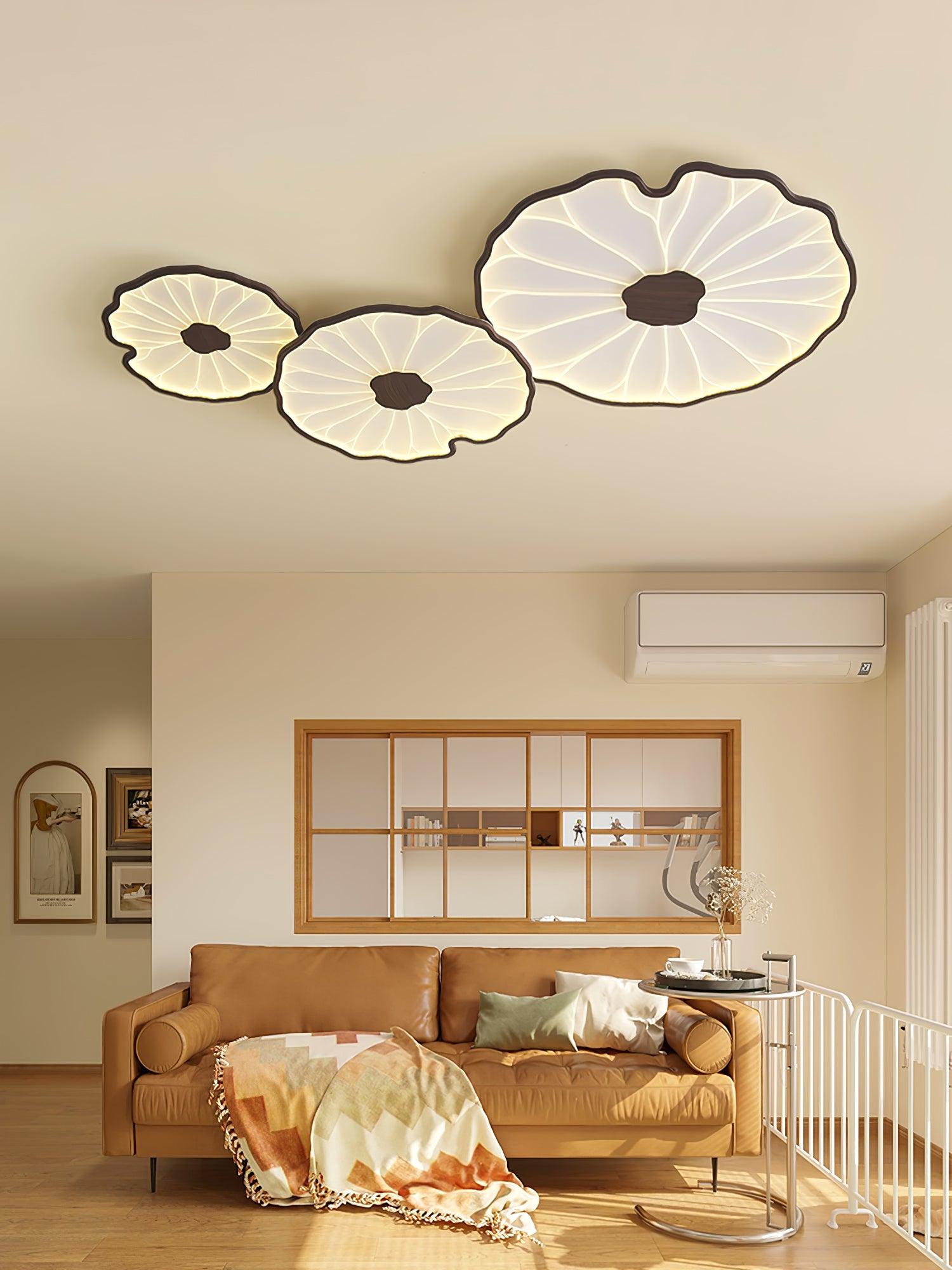 Plafondlamp Scandinavisch Lotusbladvorm met Geïntegreerde LED en Houtnerf Design