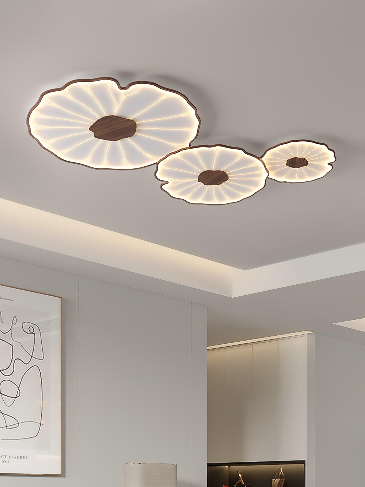 Plafondlamp Scandinavisch Lotusbladvorm met Geïntegreerde LED en Houtnerf Design