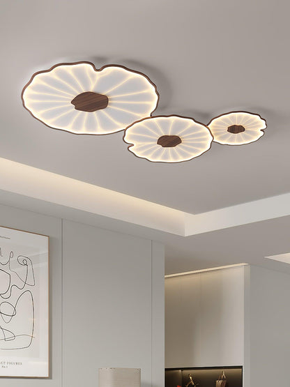 Plafondlamp Scandinavisch Lotusbladvorm met Geïntegreerde LED en Houtnerf Design