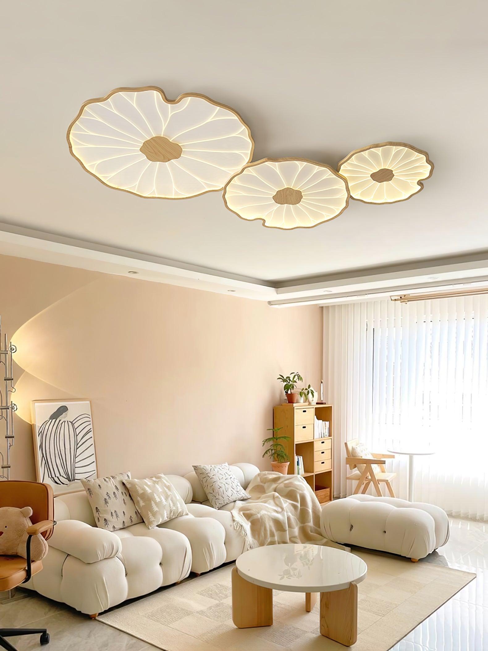 Plafondlamp Scandinavisch Lotusbladvorm met Geïntegreerde LED en Houtnerf Design